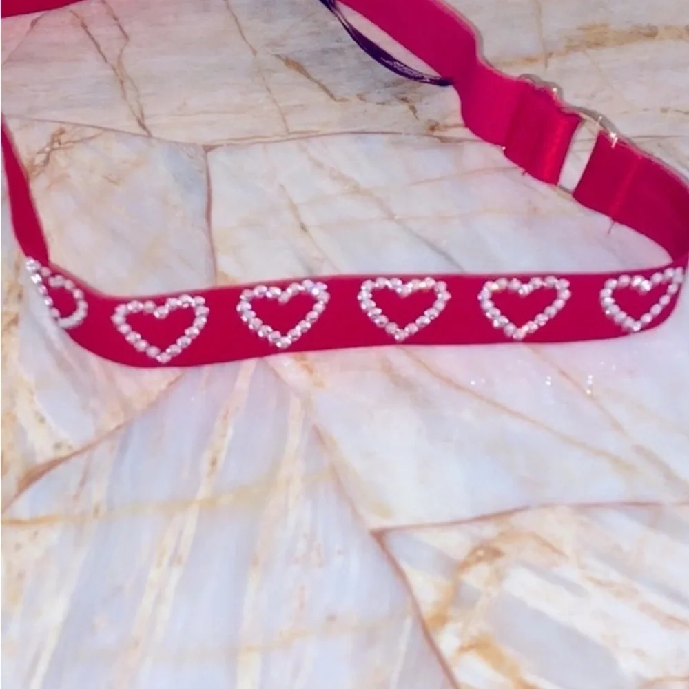 New Adjustable Red Bling‎ Hearts Crystal Embellished collar: large dogs